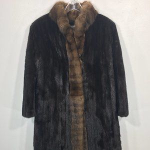 Classic MINK fur coat SABLE trim dark brown Women's Medium jacket Bill Blass 493